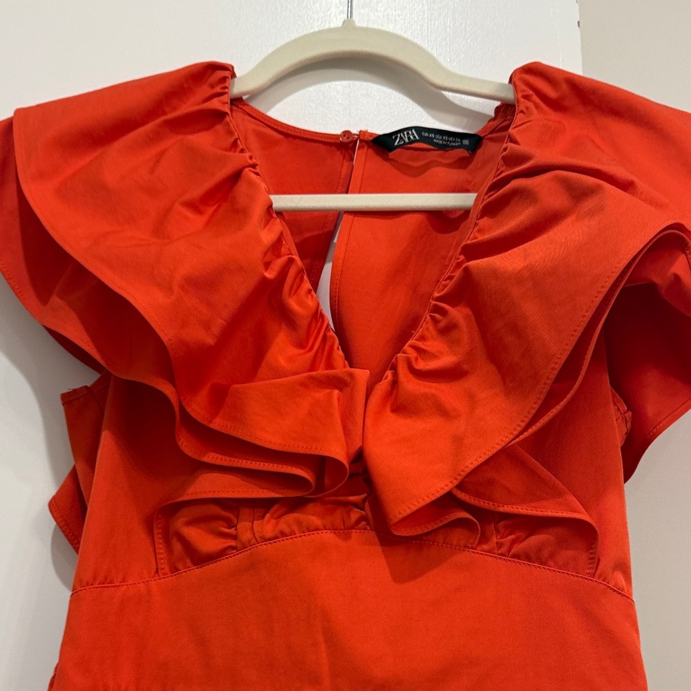 Zara Red Ruffle-Front Formal Dress - Picture 3 of 6